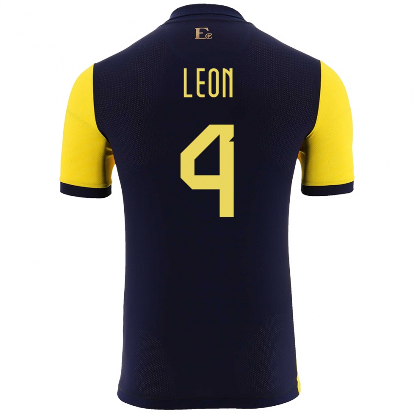 Herren Ecuador Fernando Leon #4 Gelb Heimtrikot Trikot 24-26 T-Shirt Belgien