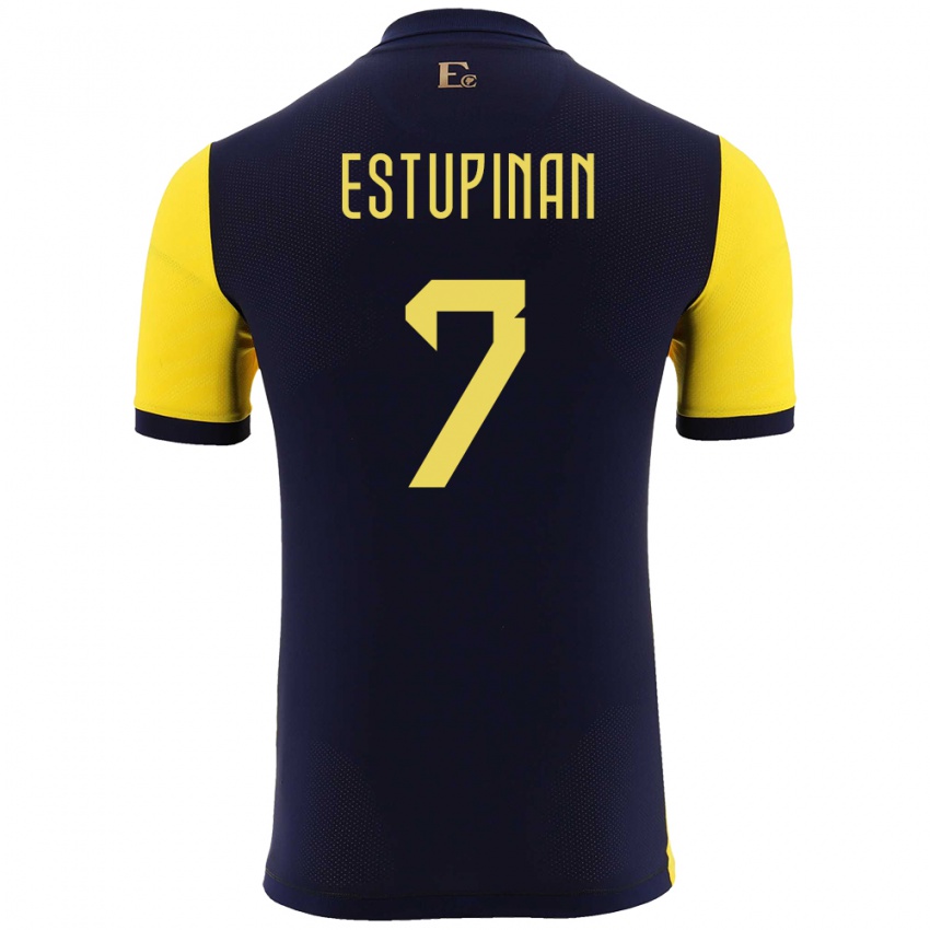 Homme Maillot Équateur Pervis Estupinan #7 Jaune Tenues Domicile 24-26 T-Shirt Belgique