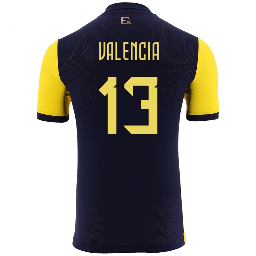 Homme Maillot Équateur Enner Valencia #13 Jaune Tenues Domicile 24-26 T-Shirt Belgique