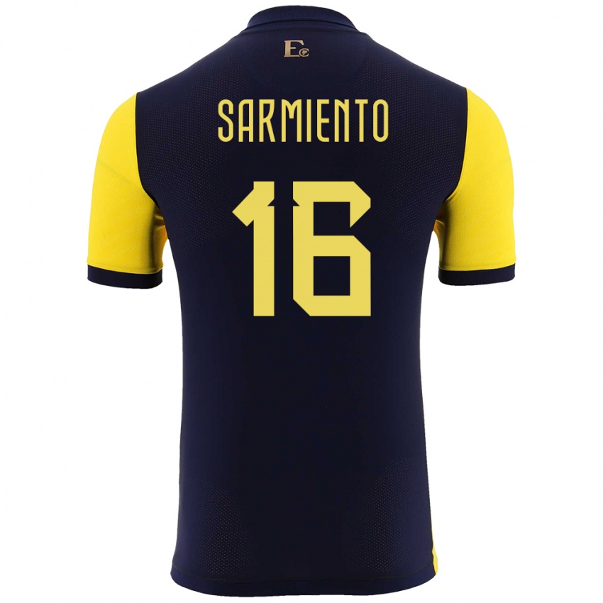 Homme Maillot Équateur Jeremy Sarmiento #16 Jaune Tenues Domicile 24-26 T-Shirt Belgique