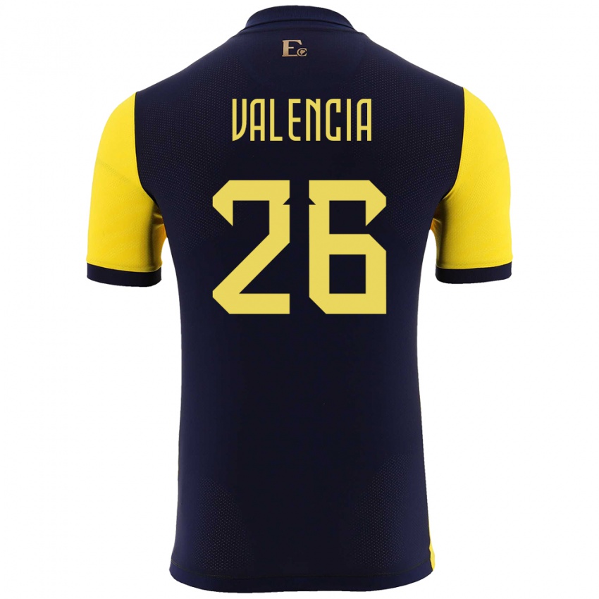 Homme Maillot Équateur Anthony Valencia #26 Jaune Tenues Domicile 24-26 T-Shirt Belgique