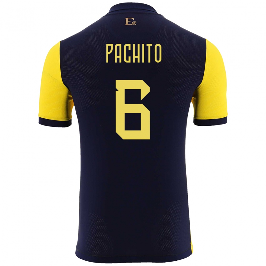 Homme Maillot Équateur Angelica Pachito #6 Jaune Tenues Domicile 24-26 T-Shirt Belgique