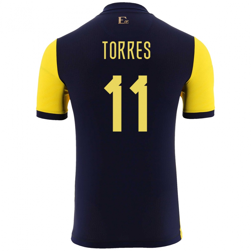 Homme Maillot Équateur Ambar Torres #11 Jaune Tenues Domicile 24-26 T-Shirt Belgique