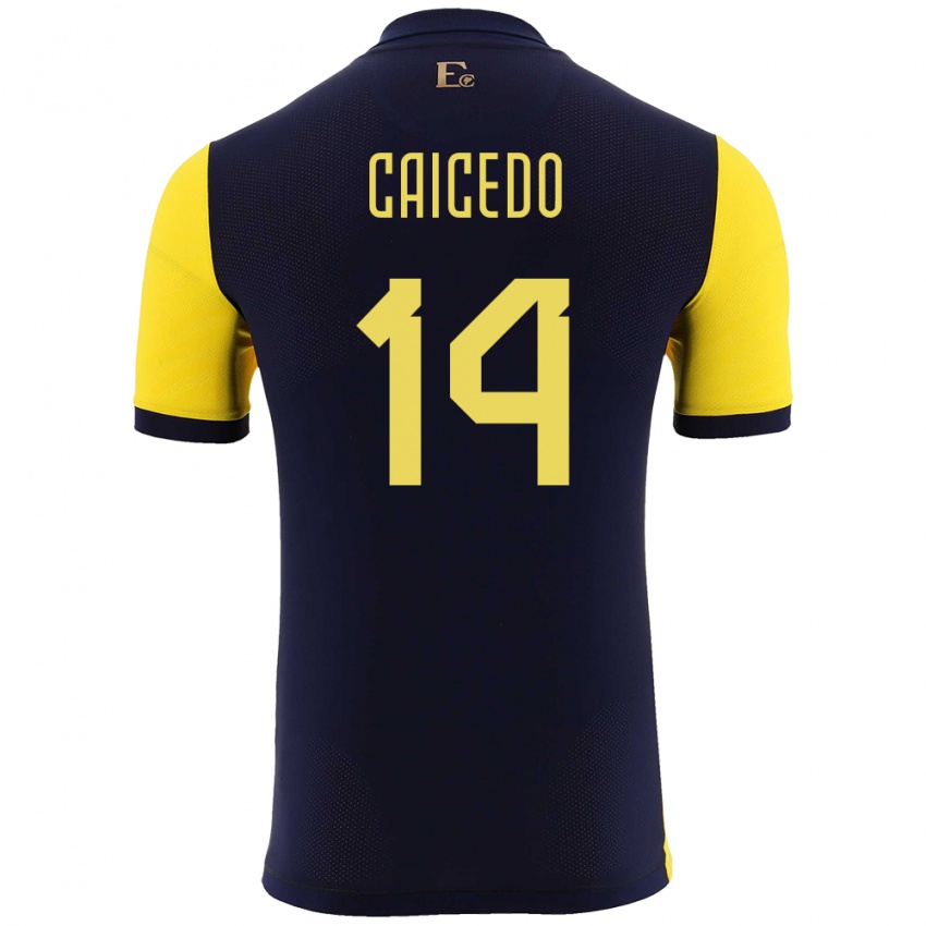 Herren Ecuador Carina Caicedo #14 Gelb Heimtrikot Trikot 24-26 T-Shirt Belgien