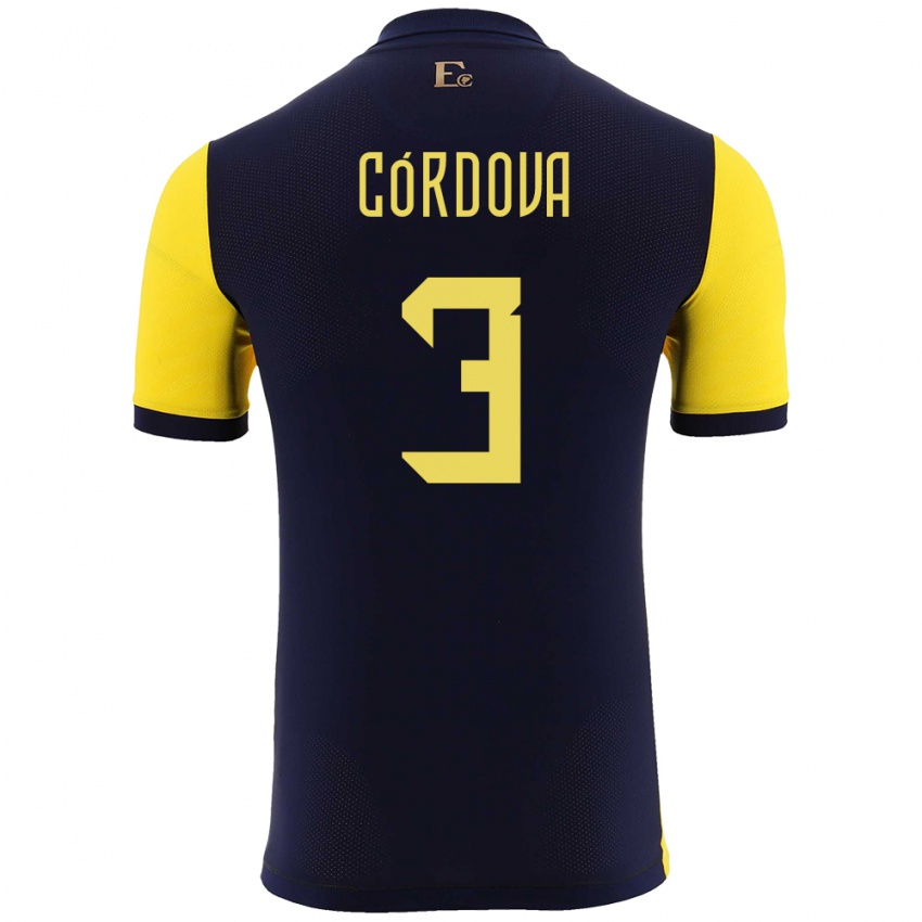 Herren Ecuador Luis Cordova #3 Gelb Heimtrikot Trikot 24-26 T-Shirt Belgien