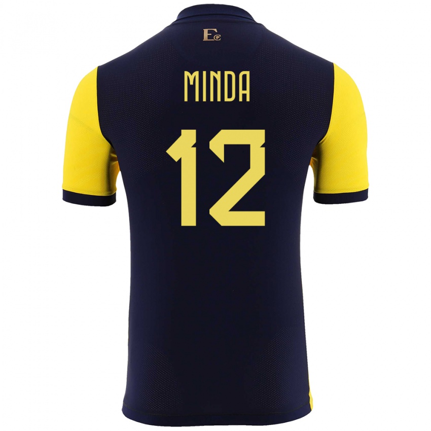 Herren Ecuador Ethan Minda #12 Gelb Heimtrikot Trikot 24-26 T-Shirt Belgien