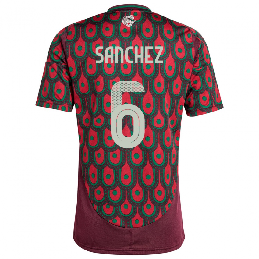Homme Maillot Mexique Erick Sanchez #6 Bordeaux Tenues Domicile 24-26 T-Shirt Belgique