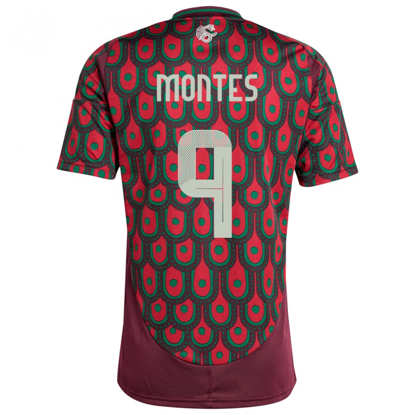 Homme Maillot Mexique Cesar Montes #9 Bordeaux Tenues Domicile 24-26 T-Shirt Belgique