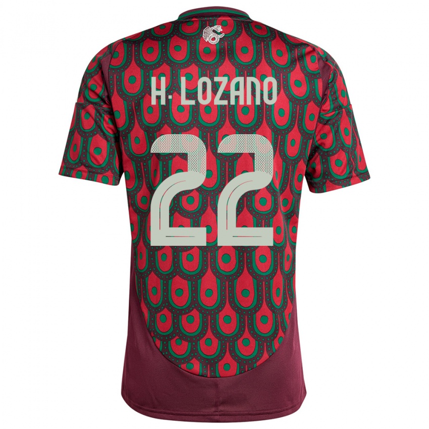 Heren Mexico Hirving Lozano #22 Kastanjebruin Thuisshirt Thuistenue 24-26 T-Shirt België