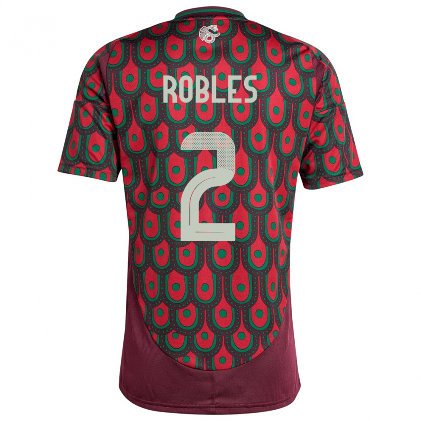 Homme Maillot Mexique Kenti Robles #2 Bordeaux Tenues Domicile 24-26 T-Shirt Belgique