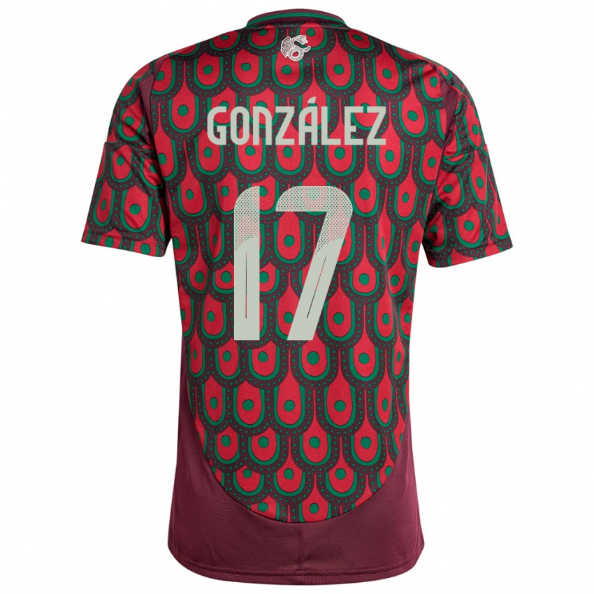 Homme Maillot Mexique Alison Gonzalez #17 Bordeaux Tenues Domicile 24-26 T-Shirt Belgique