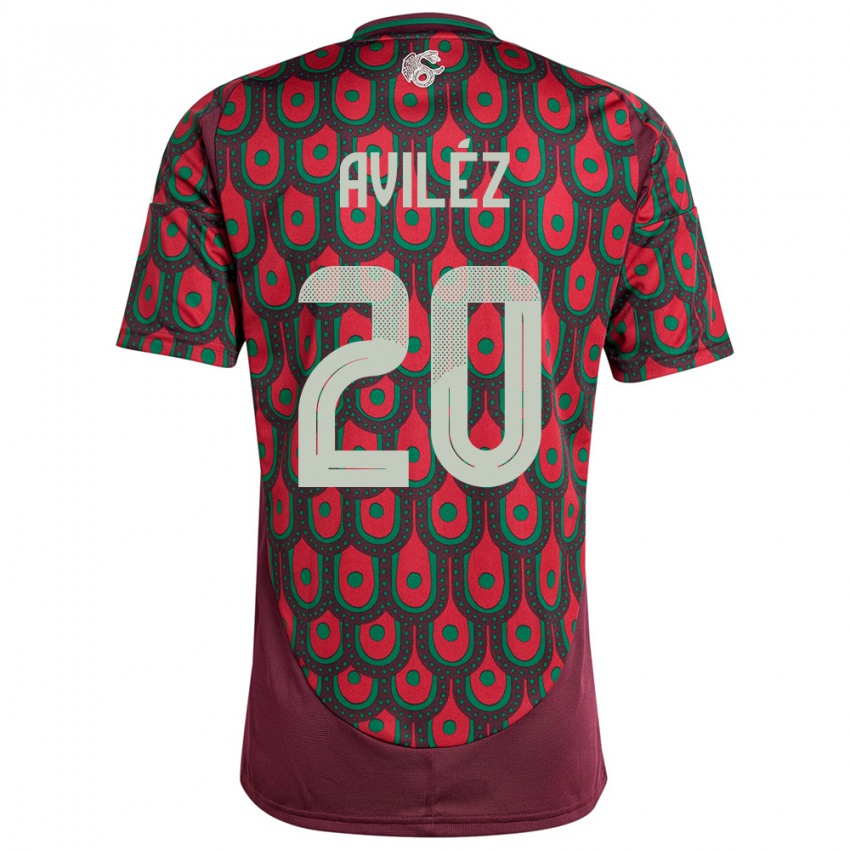 Homme Maillot Mexique Aylin Avilez #20 Bordeaux Tenues Domicile 24-26 T-Shirt Belgique