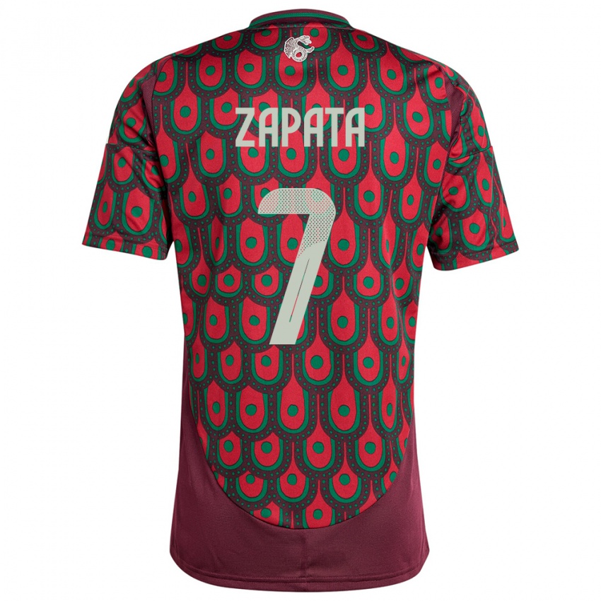 Herren Mexiko Angel Zapata #7 Kastanienbraun Heimtrikot Trikot 24-26 T-Shirt Belgien