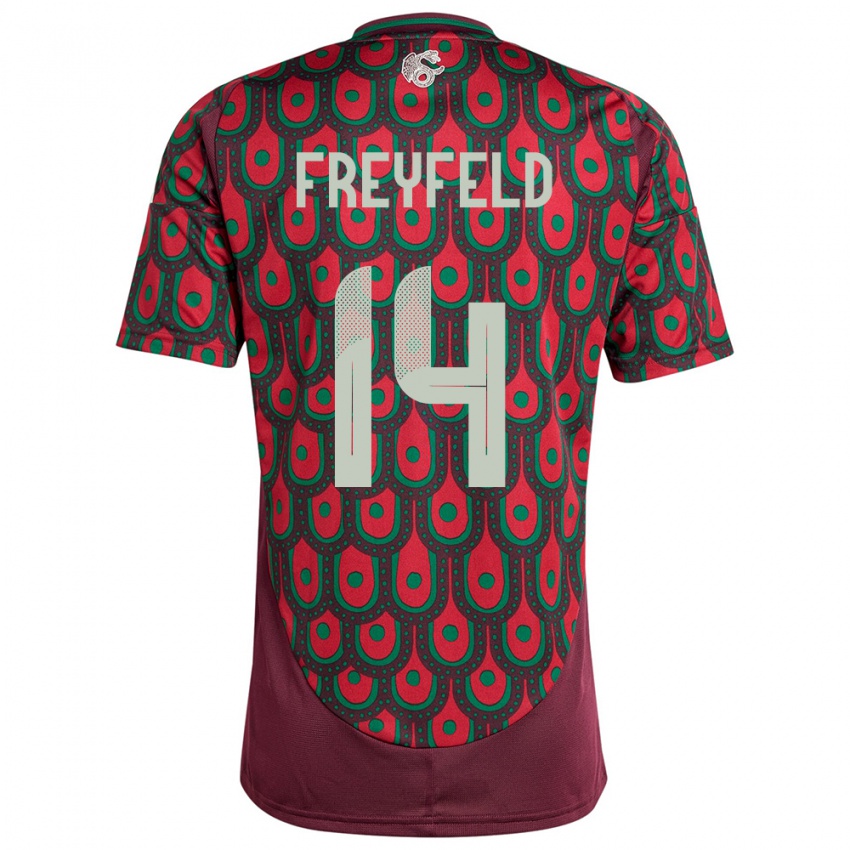 Homme Maillot Mexique Emiliano Freyfeld #14 Bordeaux Tenues Domicile 24-26 T-Shirt Belgique