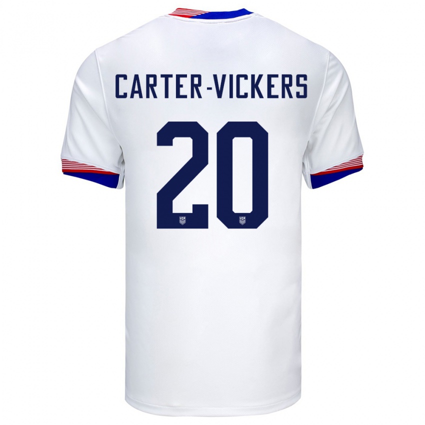 Homme Maillot États-Unis Cameron Carter-Vickers #20 Blanc Tenues Domicile 24-26 T-Shirt Belgique