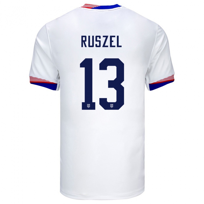 Homme Maillot États-Unis Marcel Ruszel #13 Blanc Tenues Domicile 24-26 T-Shirt Belgique