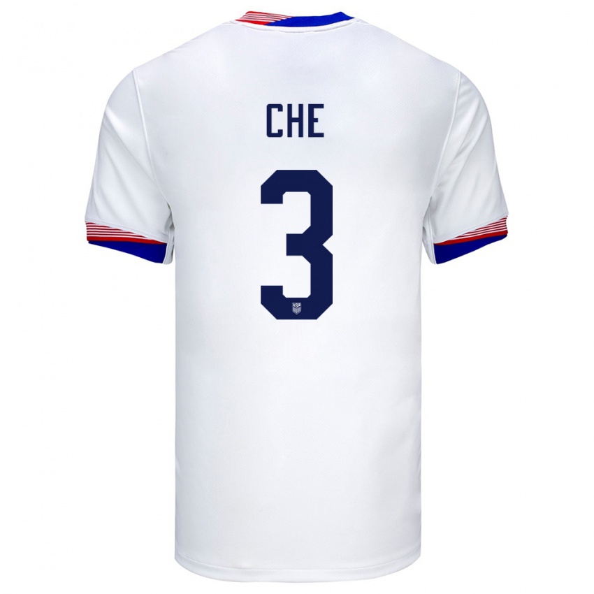 Homme Maillot États-Unis Justin Che #3 Blanc Tenues Domicile 24-26 T-Shirt Belgique