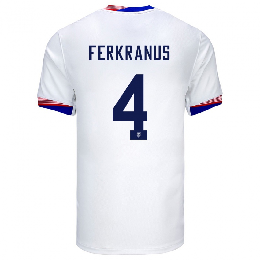 Homme Maillot États-Unis Marcus Ferkranus #4 Blanc Tenues Domicile 24-26 T-Shirt Belgique