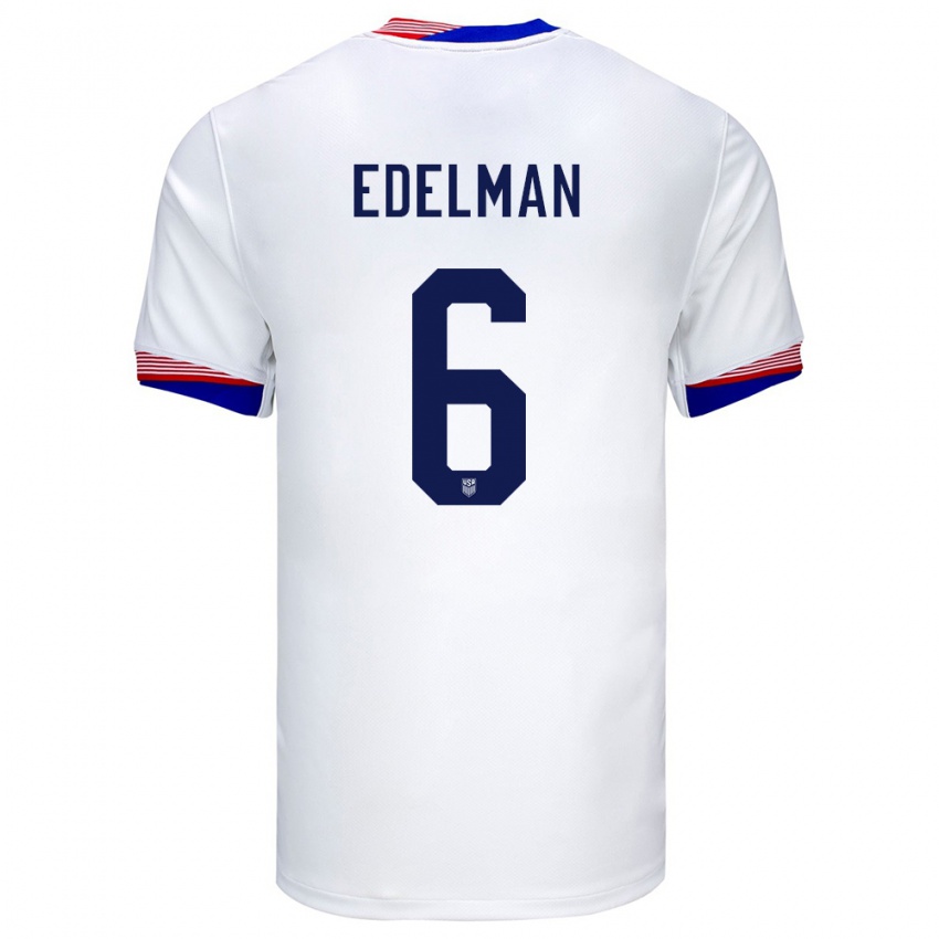 Homme Maillot États-Unis Daniel Edelman #6 Blanc Tenues Domicile 24-26 T-Shirt Belgique