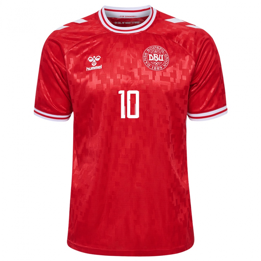 Herren Dänemark Lasse Abildgaard #10 Rot Heimtrikot Trikot 24-26 T-Shirt Belgien