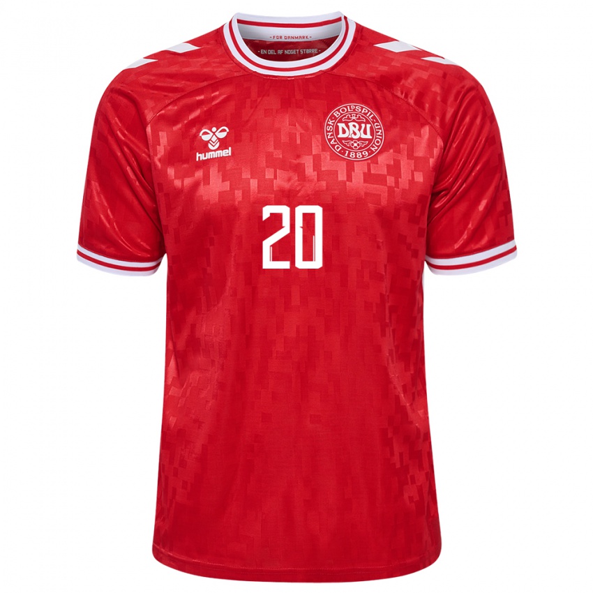 Homme Maillot Danemark Rasmus Hojlund #20 Rouge Tenues Domicile 24-26 T-Shirt Belgique