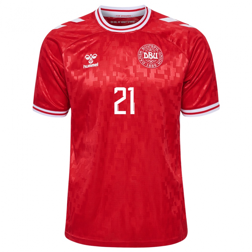 Herren Dänemark Jonas Jensen-Abbew #21 Rot Heimtrikot Trikot 24-26 T-Shirt Belgien