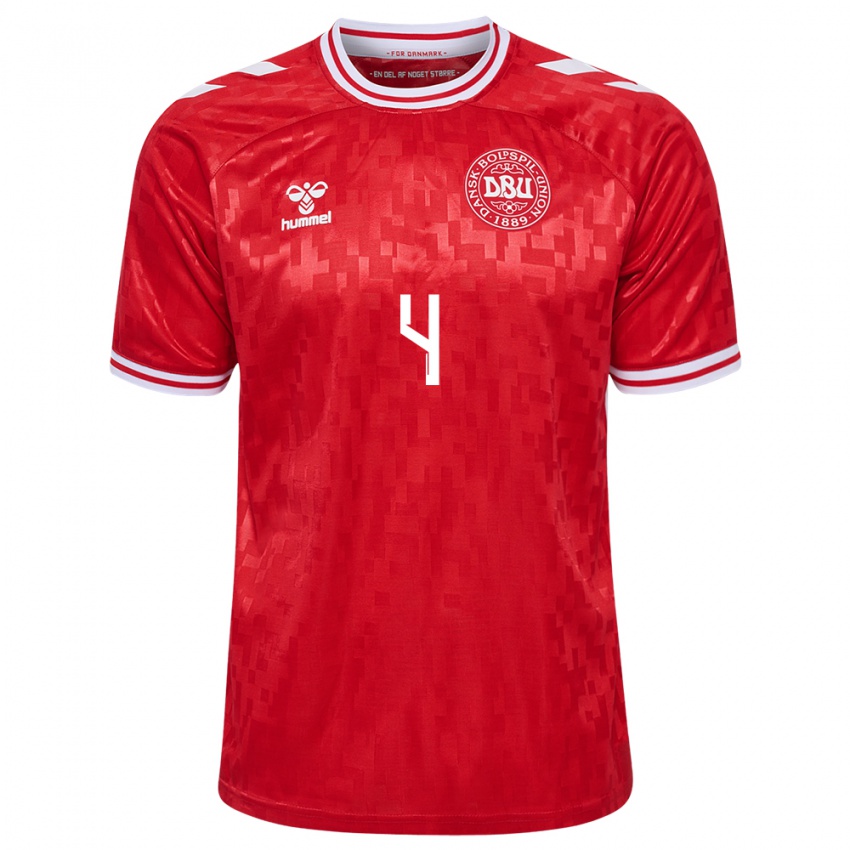 Herren Dänemark Simon Kjaer #4 Rot Heimtrikot Trikot 24-26 T-Shirt Belgien