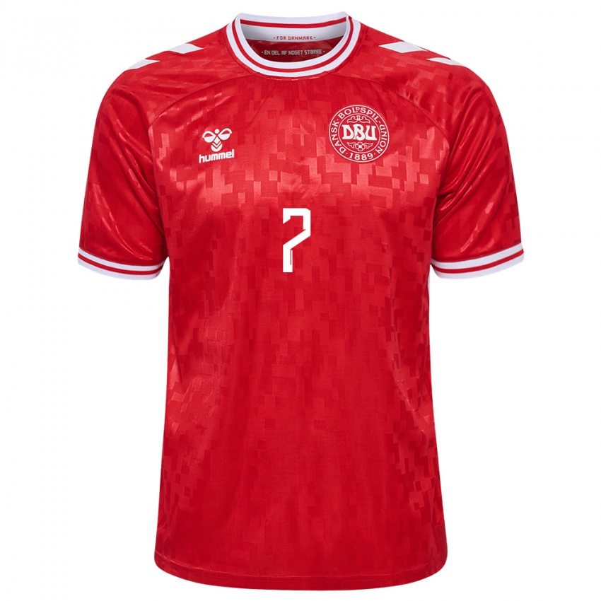 Herren Dänemark Lauge Sandgrav #7 Rot Heimtrikot Trikot 24-26 T-Shirt Belgien