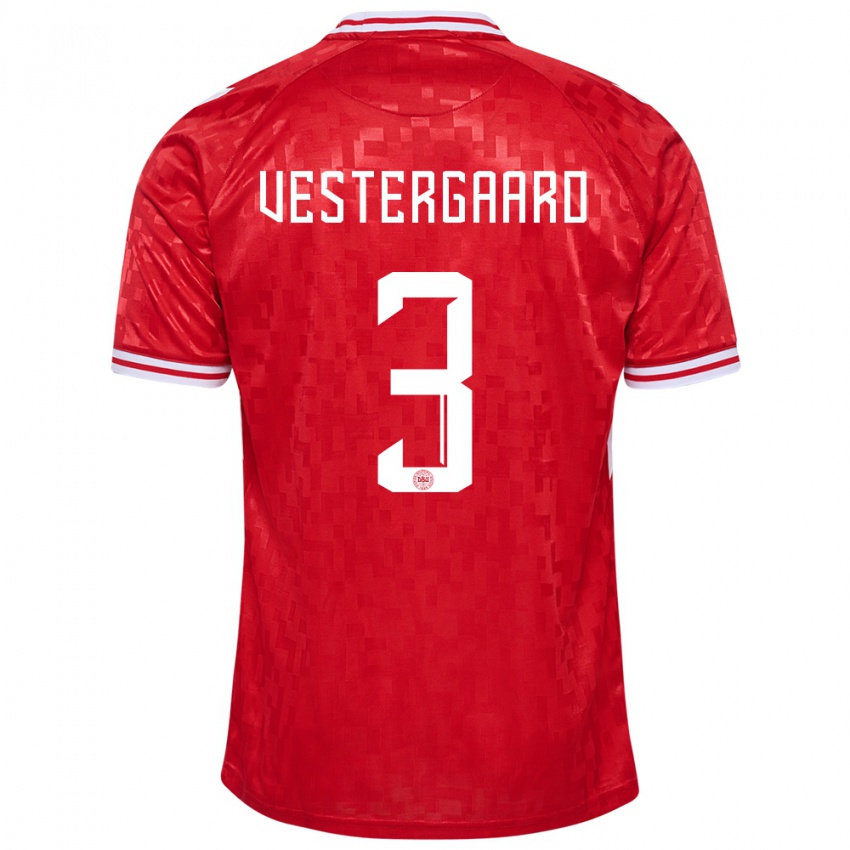 Herren Dänemark Jannik Vestergaard #4 Rot Heimtrikot Trikot 24-26 T-Shirt Belgien