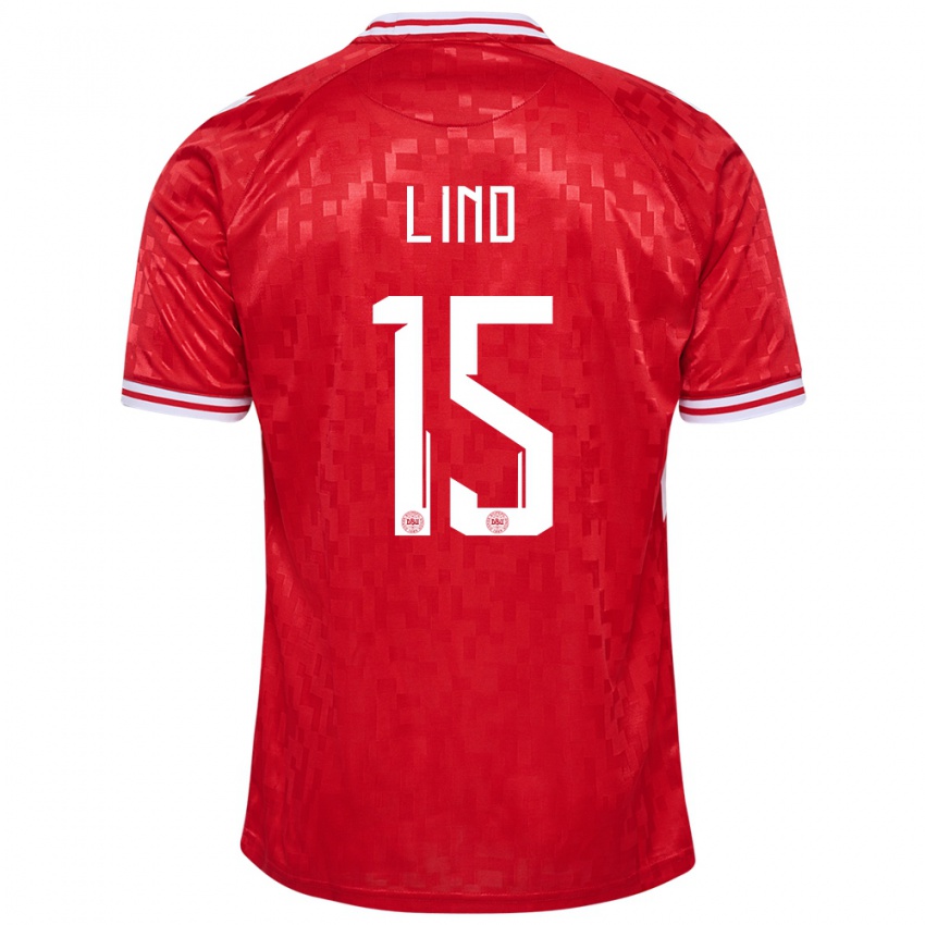 Herren Dänemark Victor Lind #15 Rot Heimtrikot Trikot 24-26 T-Shirt Belgien