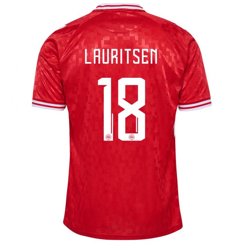 Heren Denemarken Tobias Lauritsen #18 Rood Thuisshirt Thuistenue 24-26 T-Shirt België