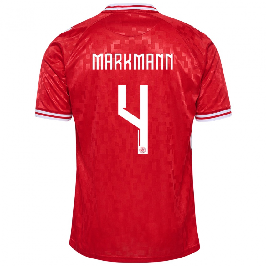 Herren Dänemark Noah Markmann #4 Rot Heimtrikot Trikot 24-26 T-Shirt Belgien
