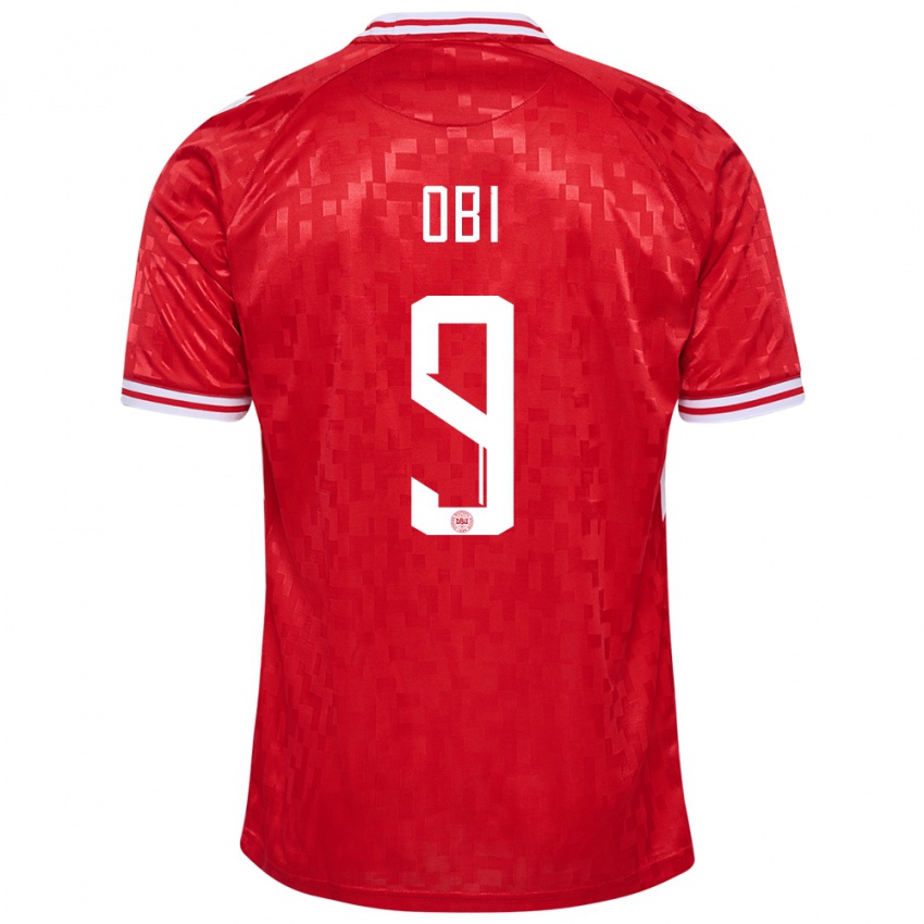 Herren Dänemark Chido Obi #9 Rot Heimtrikot Trikot 24-26 T-Shirt Belgien