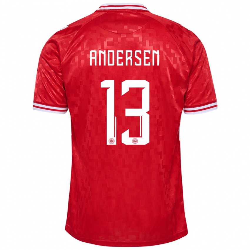 Herren Dänemark Frej Andersen #13 Rot Heimtrikot Trikot 24-26 T-Shirt Belgien