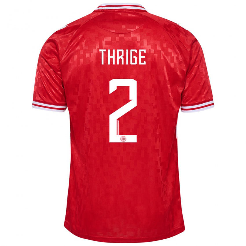 Heren Denemarken Sara Thrige #2 Rood Thuisshirt Thuistenue 24-26 T-Shirt België
