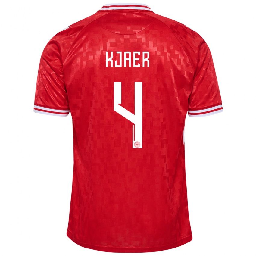 Herren Dänemark Simon Kjaer #4 Rot Heimtrikot Trikot 24-26 T-Shirt Belgien