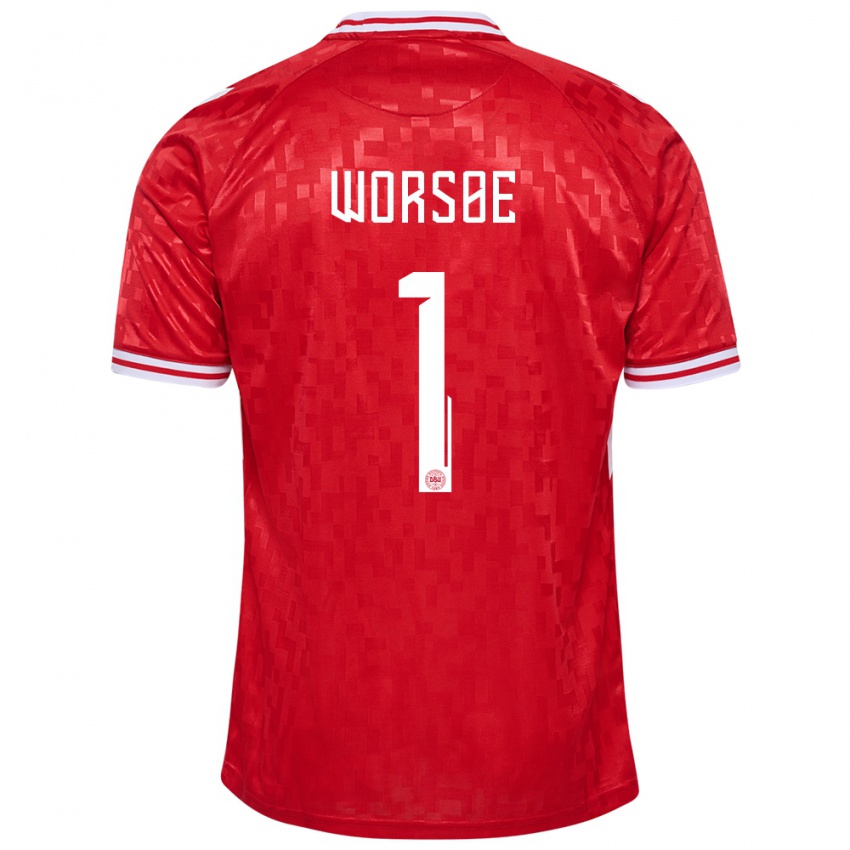 Heren Denemarken Laura Worsoe #1 Rood Thuisshirt Thuistenue 24-26 T-Shirt België