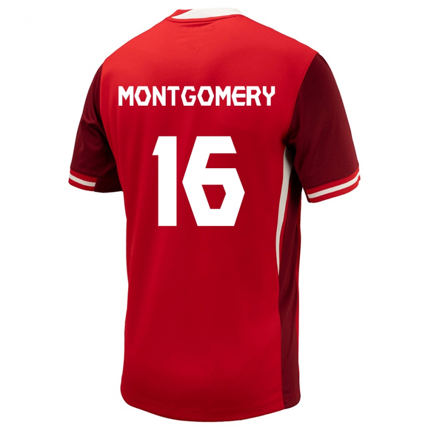 Homme Maillot Canada Callum Montgomery #16 Rouge Tenues Domicile 24-26 T-Shirt Belgique