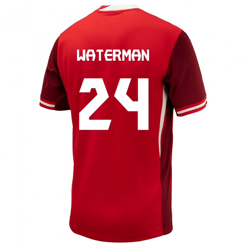 Homme Maillot Canada Joel Waterman #24 Rouge Tenues Domicile 24-26 T-Shirt Belgique