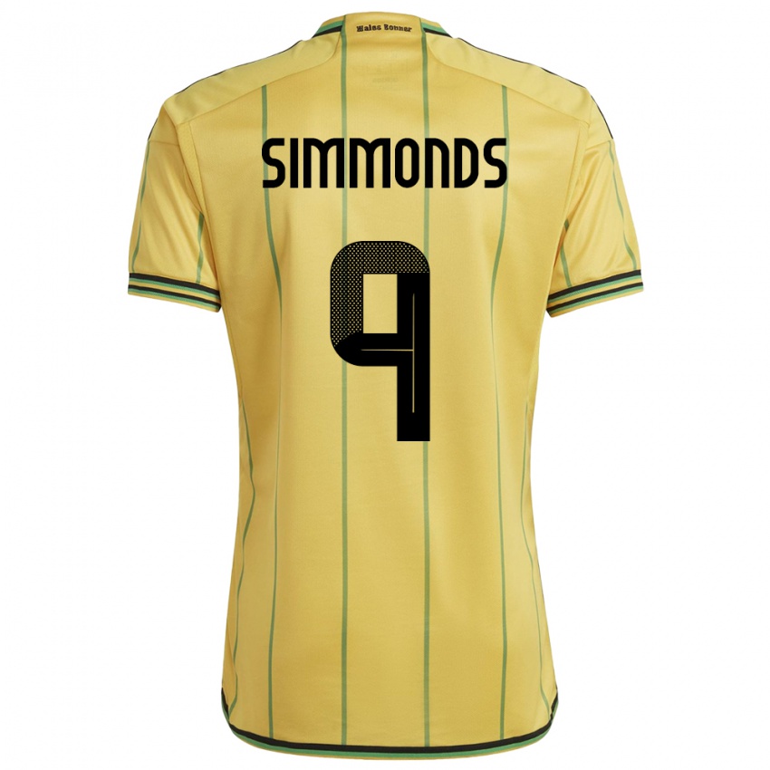 Homme Maillot Jamaïque Kameron Simmonds #9 Jaune Tenues Domicile 24-26 T-Shirt Belgique