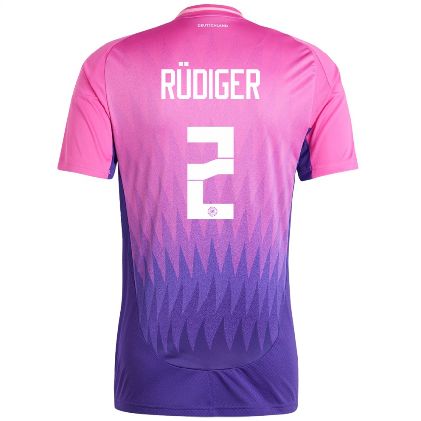 Herren Deutschland Antonio Rudiger #2 Pink Lila Auswärtstrikot Trikot 24-26 T-Shirt Belgien
