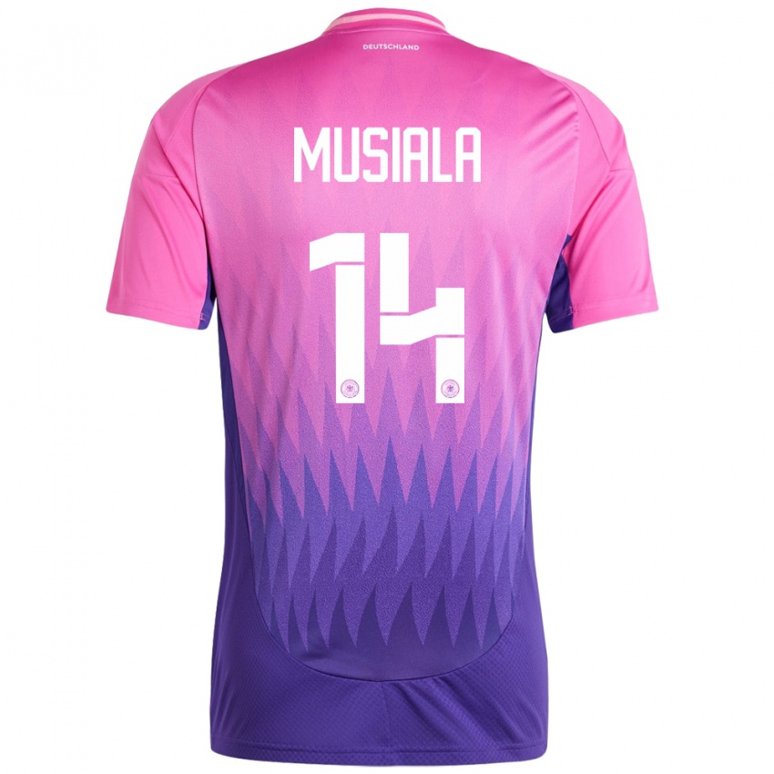 Herren Deutschland Jamal Musiala #14 Pink Lila Auswärtstrikot Trikot 24-26 T-Shirt Belgien