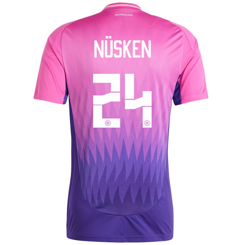 Herren Deutschland Sjoeke Nusken #24 Pink Lila Auswärtstrikot Trikot 24-26 T-Shirt Belgien