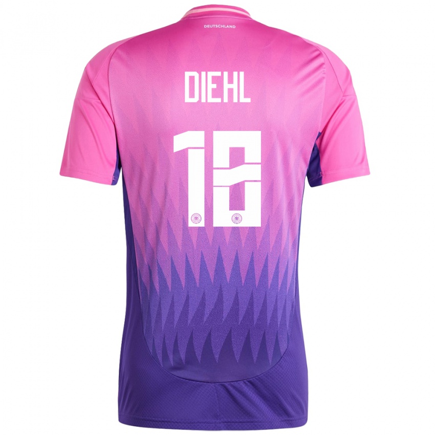 Heren Duitsland Justin Diehl #18 Roze Paars Uitshirt Uittenue 24-26 T-Shirt België