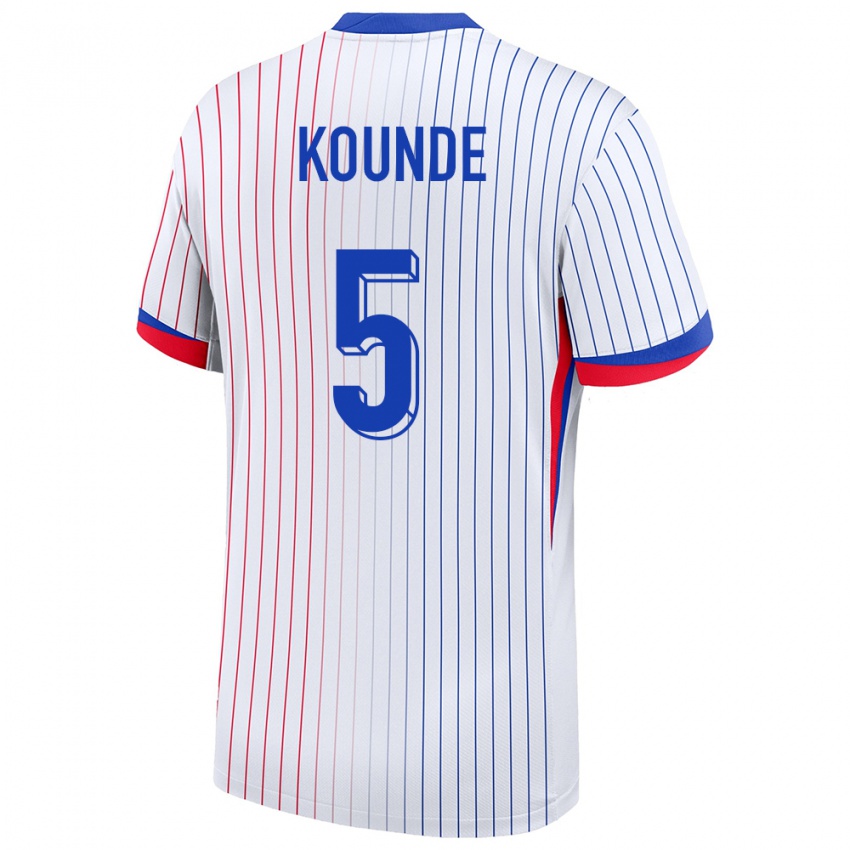 Heren Frankrijk Jules Kounde #5 Wit Uitshirt Uittenue 24-26 T-Shirt België
