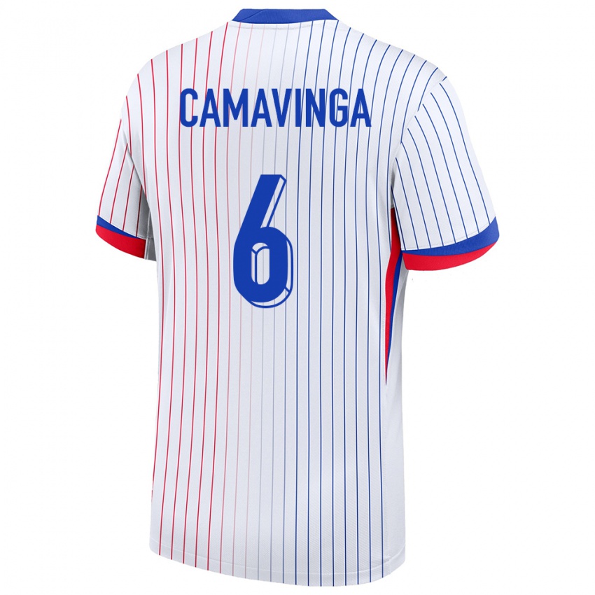 Heren Frankrijk Eduardo Camavinga #6 Wit Uitshirt Uittenue 24-26 T-Shirt België