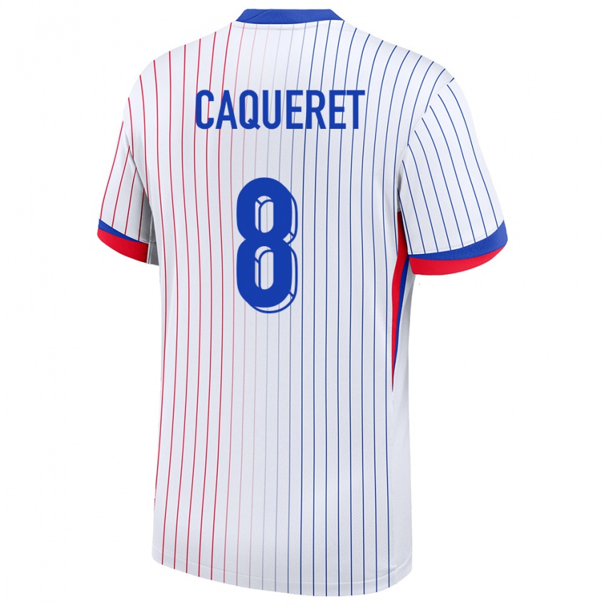 Herren Frankreich Maxence Caqueret #8 Weiß Auswärtstrikot Trikot 24-26 T-Shirt Belgien