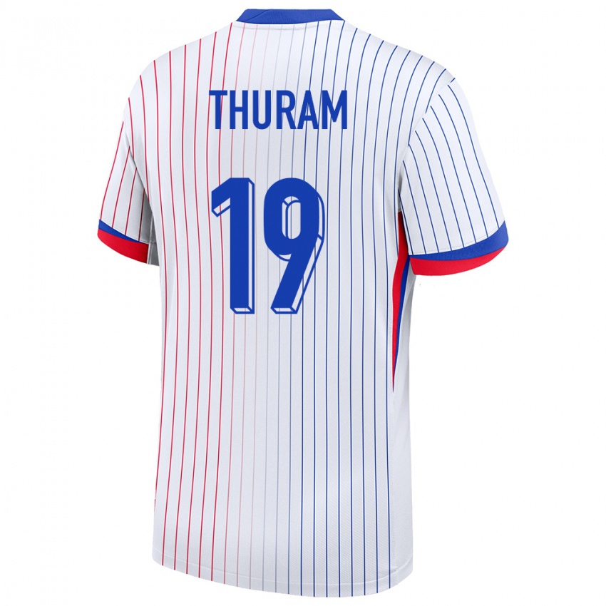 Herren Frankreich Khephren Thuram #19 Weiß Auswärtstrikot Trikot 24-26 T-Shirt Belgien