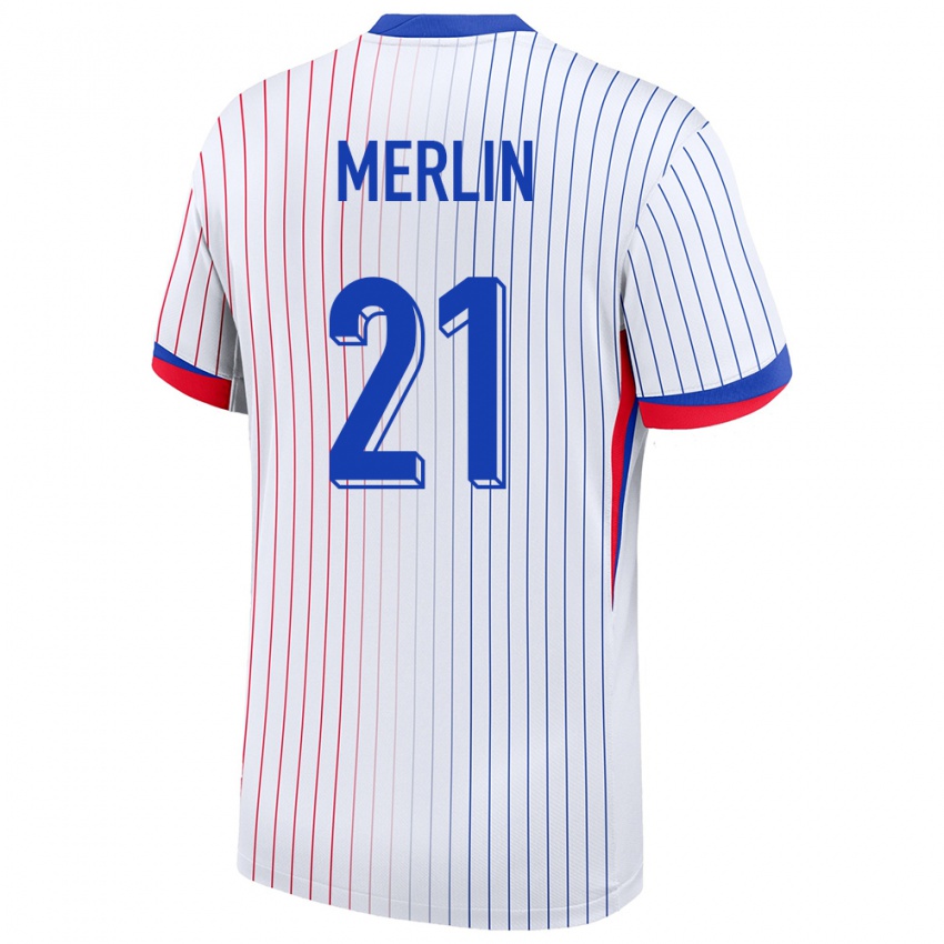 Herren Frankreich Quentin Merlin #21 Weiß Auswärtstrikot Trikot 24-26 T-Shirt Belgien