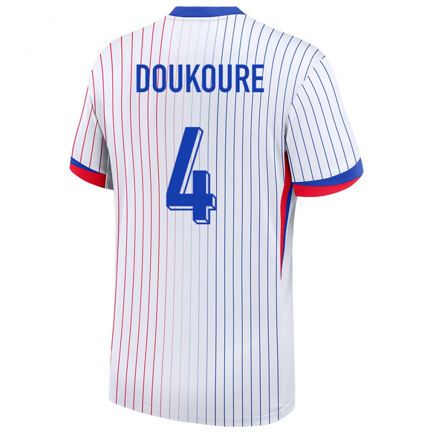 Herren Frankreich Ismael Doukoure #4 Weiß Auswärtstrikot Trikot 24-26 T-Shirt Belgien